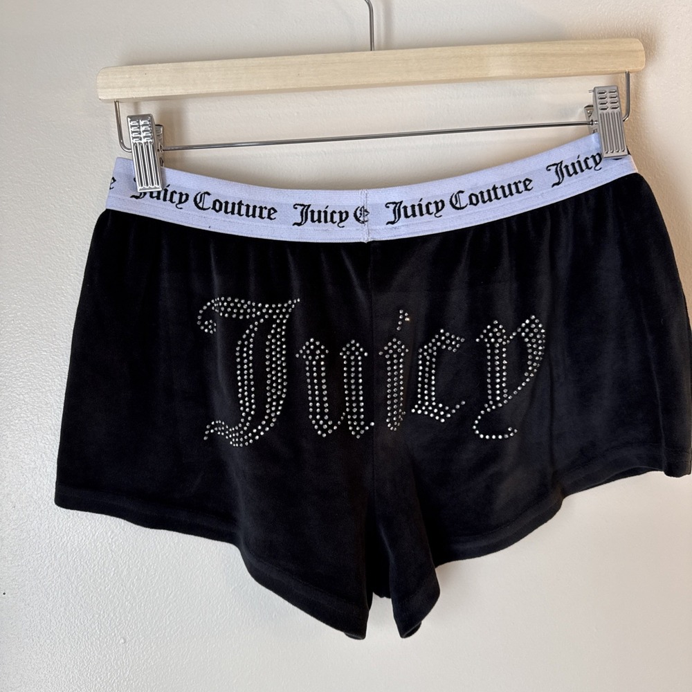 Juicy Couture Sleepwear‎ Booty Shorts Size S Velour Black Rhinestones Y2K Lounge - Picture 10 of 10